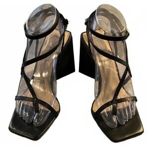 Saks Fifth Avenue Black Strappy Block Heel Sandals